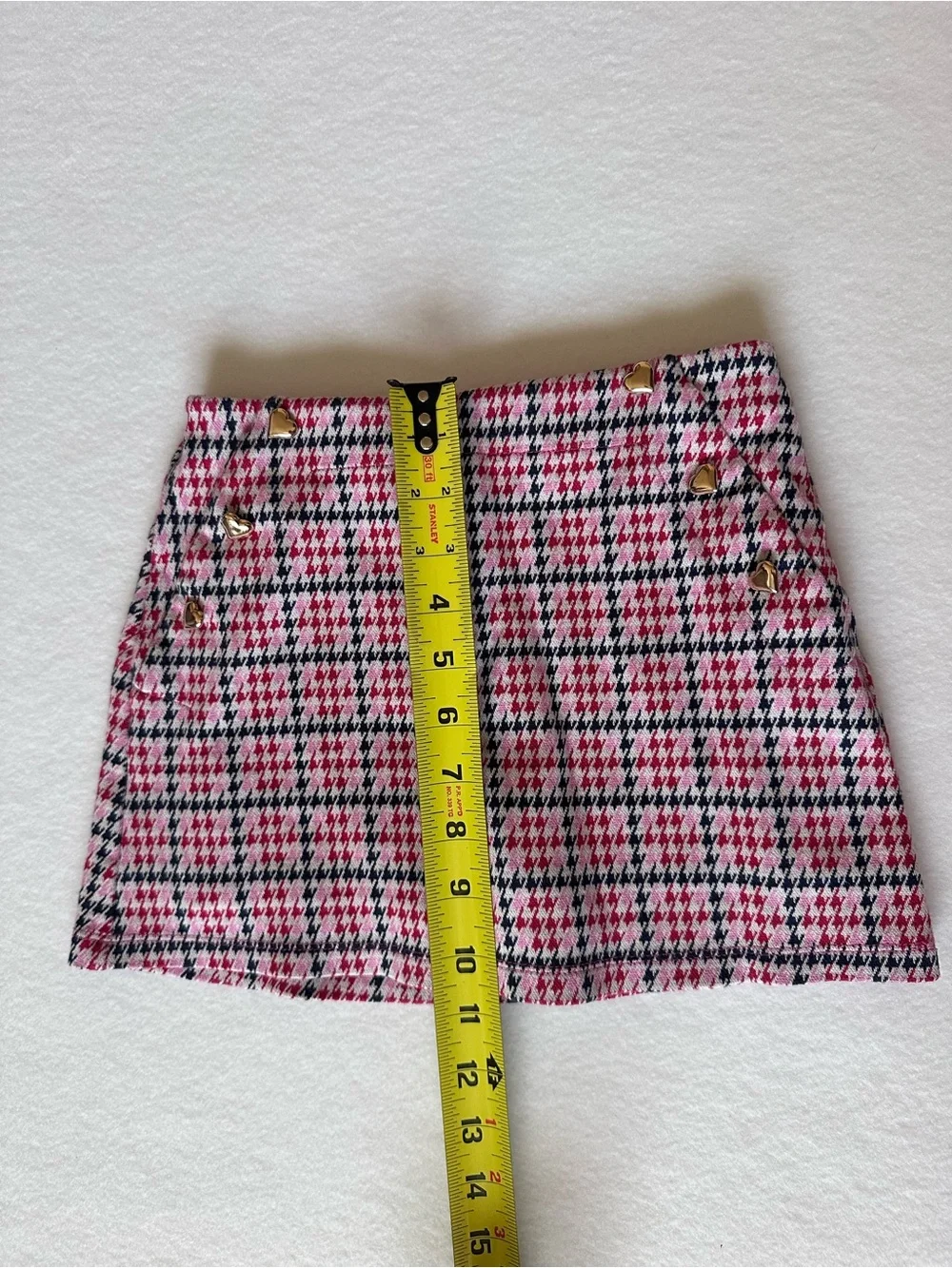 Girls Pink/Red/Navy Preppy Houndstooth Gold Heart Accent Skort size small 6-7